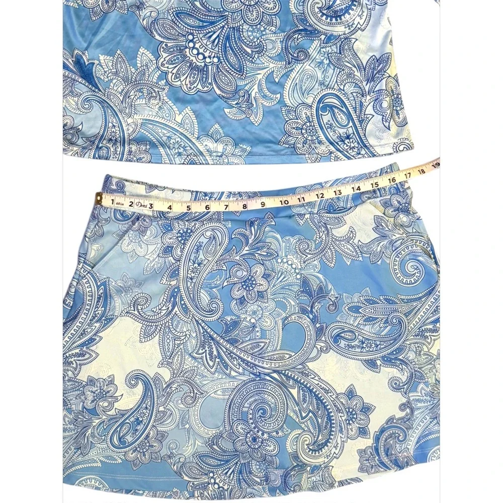 Acegolfs Blue Paisley 2 Piece Activewear golf set. 1/4 Zip top and Skirt. Large
